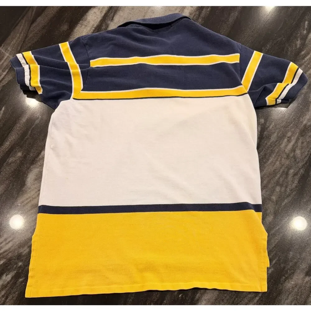 Vintage Polo Ralph Lauren Rugby Shirt L Navy Yellow White Stripe Red Pony